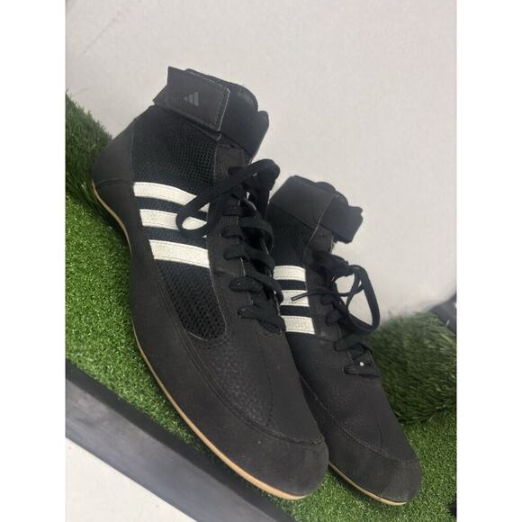 Adidas HVC 2 Wrestling Shoes Black Leather Mid Top AQ3325 Mens US Size 10 - Picture 3 of 9